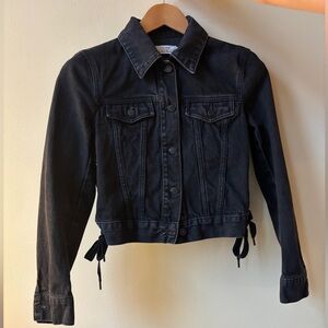 & Other Stories Black Cropped Denim Jacket with Side Ties
